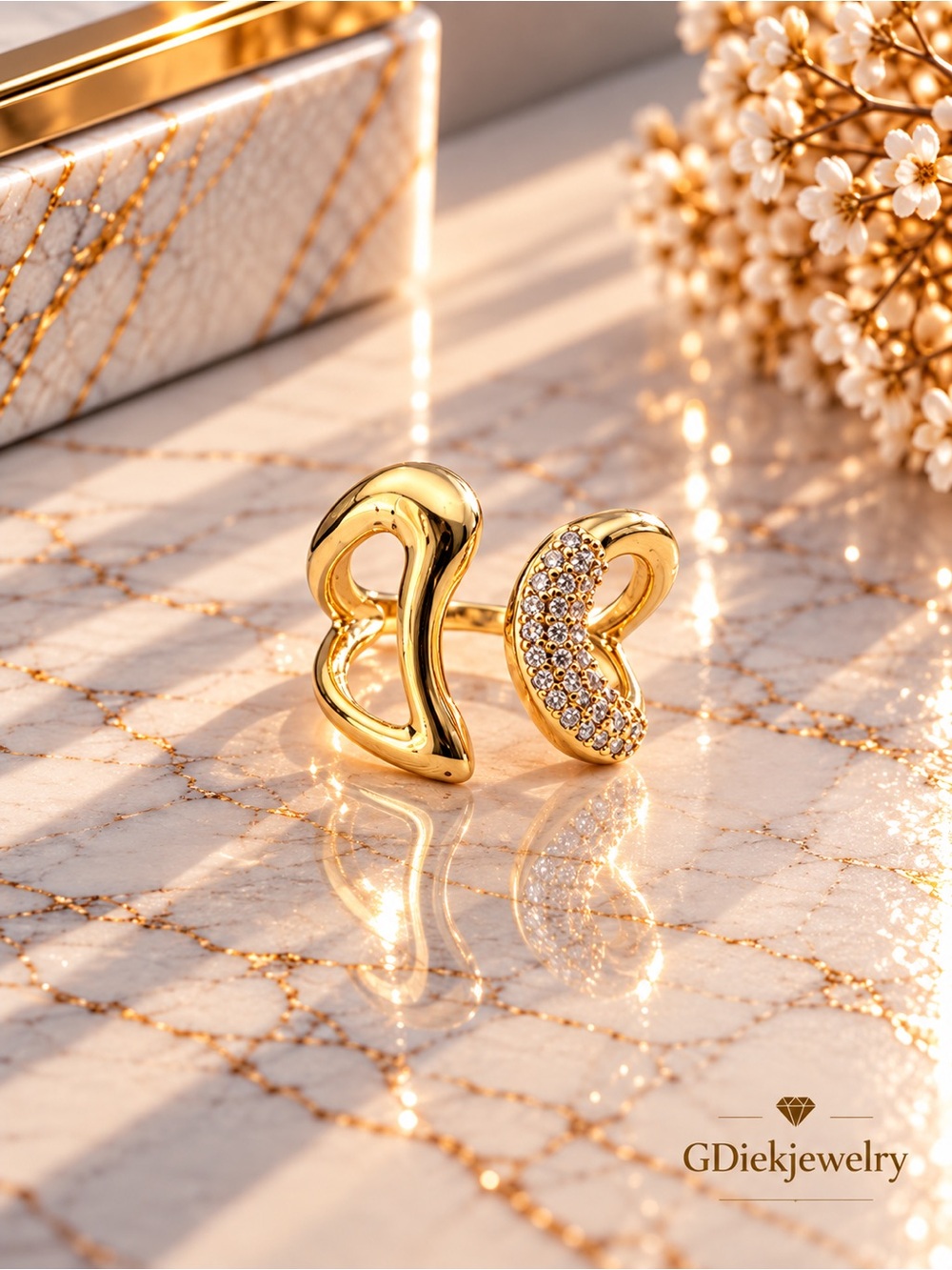 Gold Filled  Open Ring with Pavé Crystals - Women's Jewelry